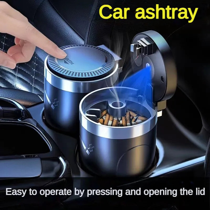 Car Ashtray Multi Functional Metal Inner Liner with LED Lights Press to Open Lid Creative Car Ashtray Car Accessories