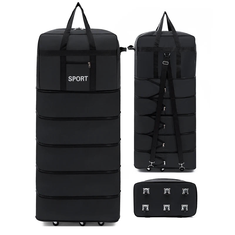 Versatile 5-Layer Folding Travel Bag with Wheels Large Capacity Waterproof Durable Luggage for Trip Weekend Getaways Overnight
