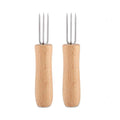 2/4 pcs Corn Holders Stainless Steel Wooden Handle Cob Skewers BBQ Anti Scalding Fruit Forks Outdoor Garden Picnic Cooking Tools