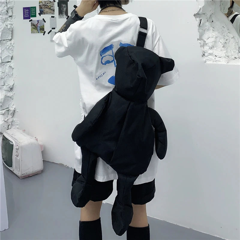 New Fashion Nylon Oxford Cloth Teddy Bear Design Backpack Personalized Motorcycle Style Multifunctional Portable Crossbody Bags