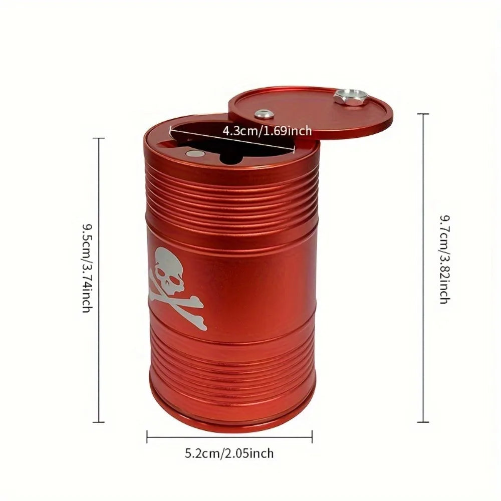Skull Head Printing Car Ashtray Portable Windproof Cigarette Holder with Lid Creative Trendy Smoking Accessory for Home Office