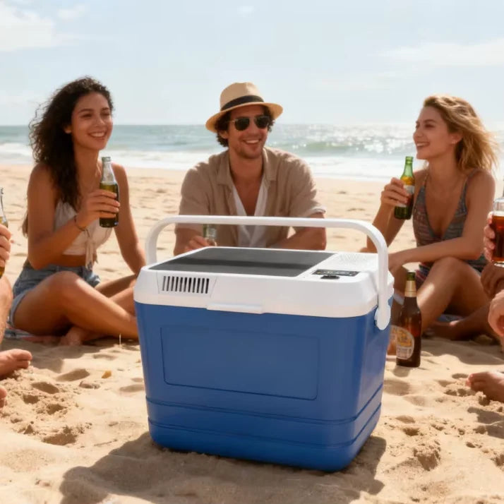 Portable Solar Cooler for Bluetooth Music Speaker Cooler Box Modern 22L Insulated Car Fridge Powerbank for Beach Outdoor Camping