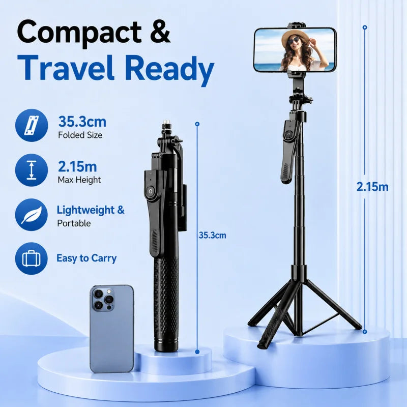 2M Extendable Bluetooth Selfie Stick Tripod, K29 Universal Phone Holder with Remote Control, Stable Handle for Vlog Live Streami
