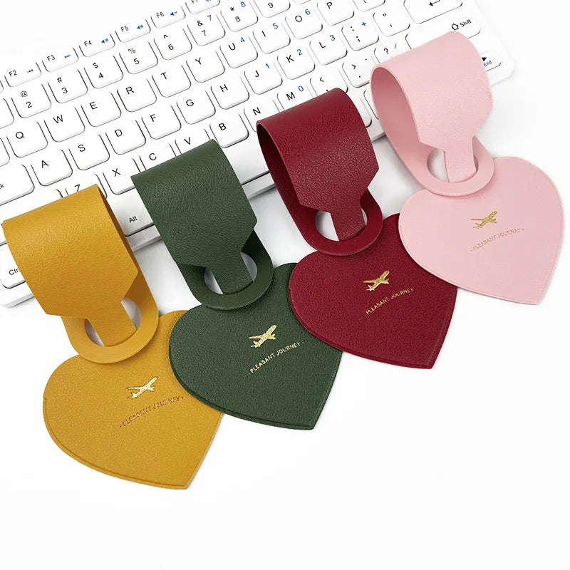 Korean Heart Shaped PU Luggage Tags Women Men Holiday Travel Accessories Suitcase Tag Name ID Address Lable Bag Tags for Luggage