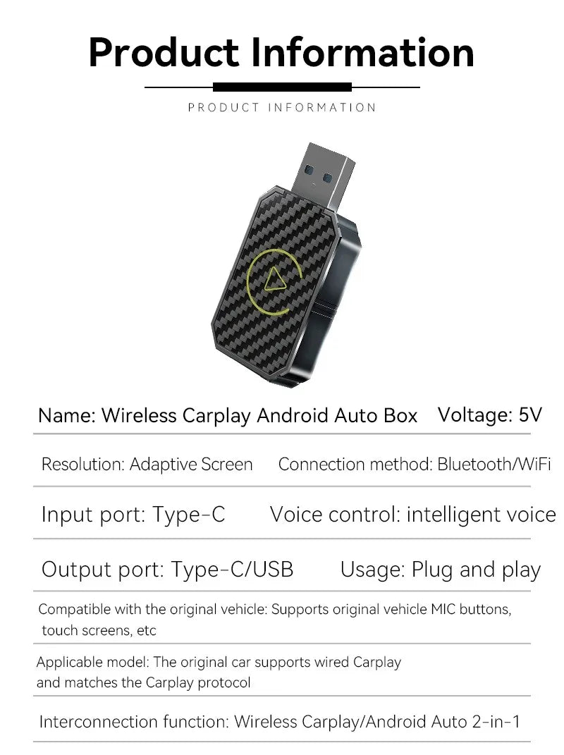 Smart Dongle Wireless CarPlay Adapter for Android Auto for Apple iOS ,Intelligent Car Screen System, Plug & Play，No Latency