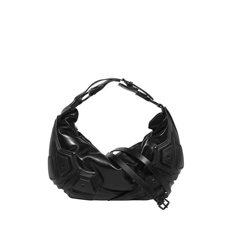 American Motorcycle Style Dumpling Armpit Bag For Women Casual Fashionable High Street PVC Splicing PU Pleated Crossbody Bags