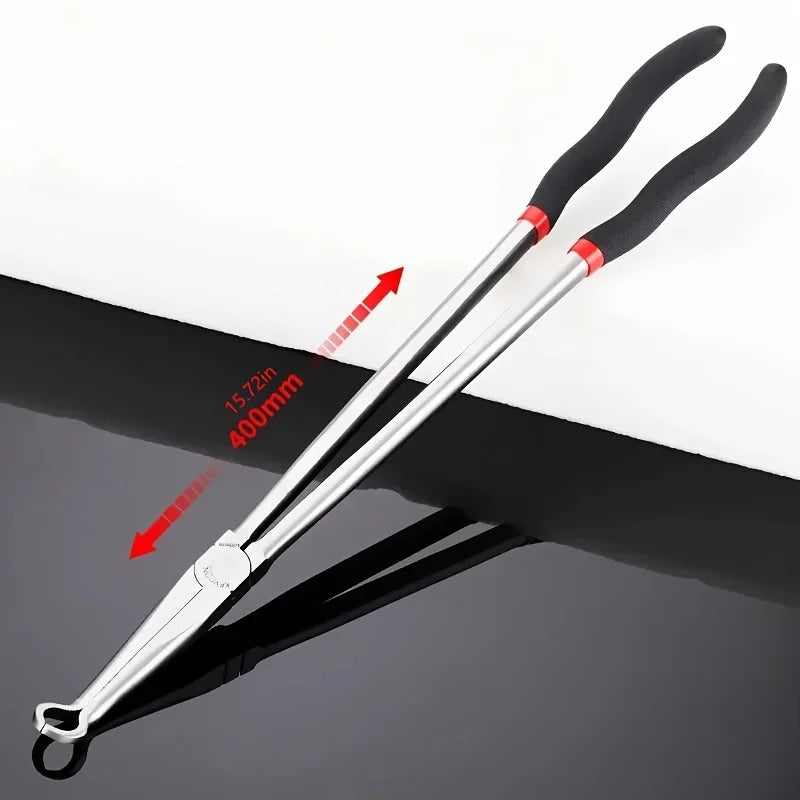 Damaly,16 Inch Long Nose Pliers - 25/45 Degree Curved Steel Needle Nose Pliers with Red Accents, Ergonomic Black Handles