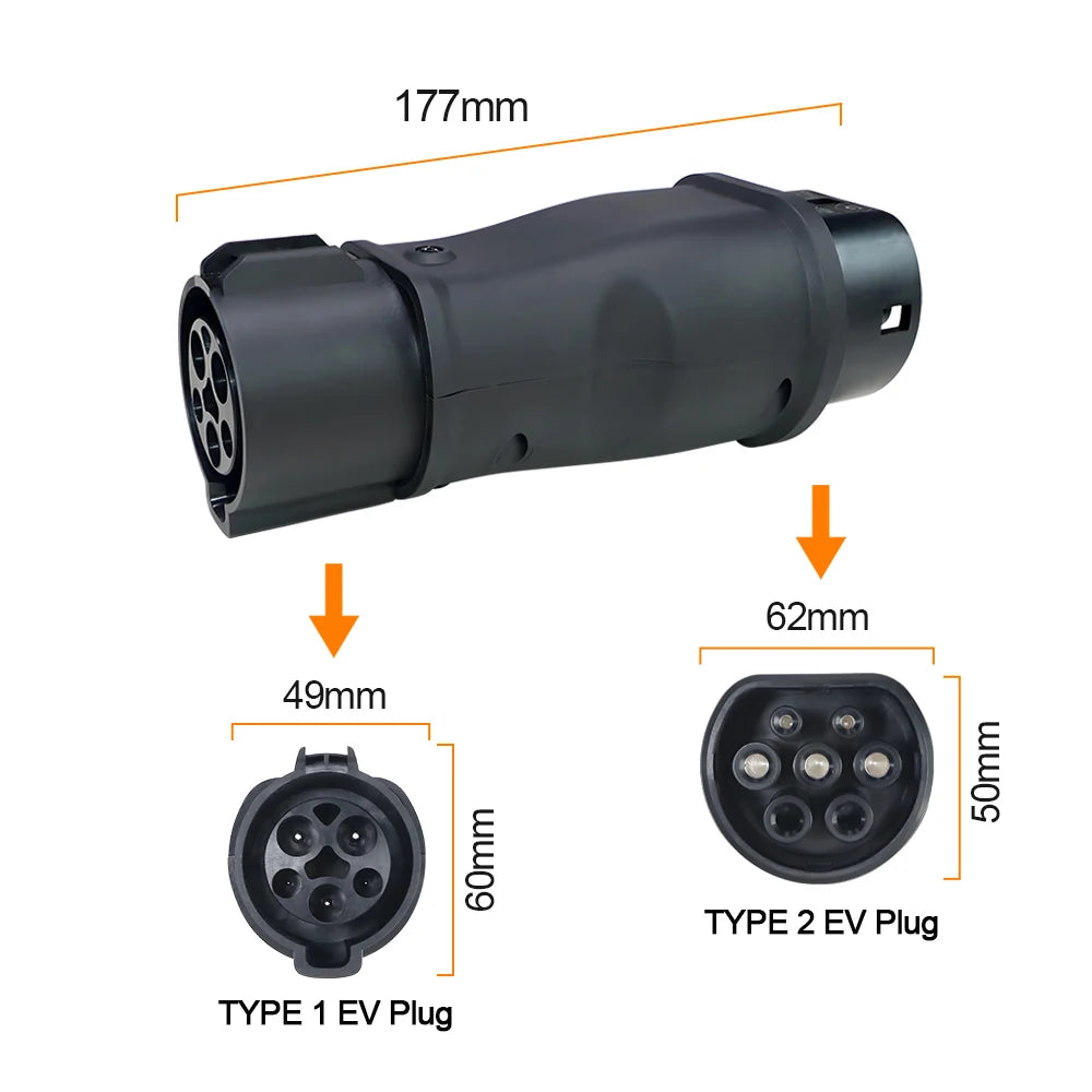 GOODCELL Type1 to Type2 32A 1Phase 7.2kw Max EV Charger Adapter J1772 to IEC62196 EV Charger Converter