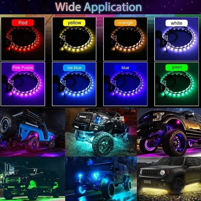 90/120CM Car Flexible Underglow Strip Light LED Underbody Remote APP Control RGB Neon Lights Atmosphere Lamp for Auto Decoration
