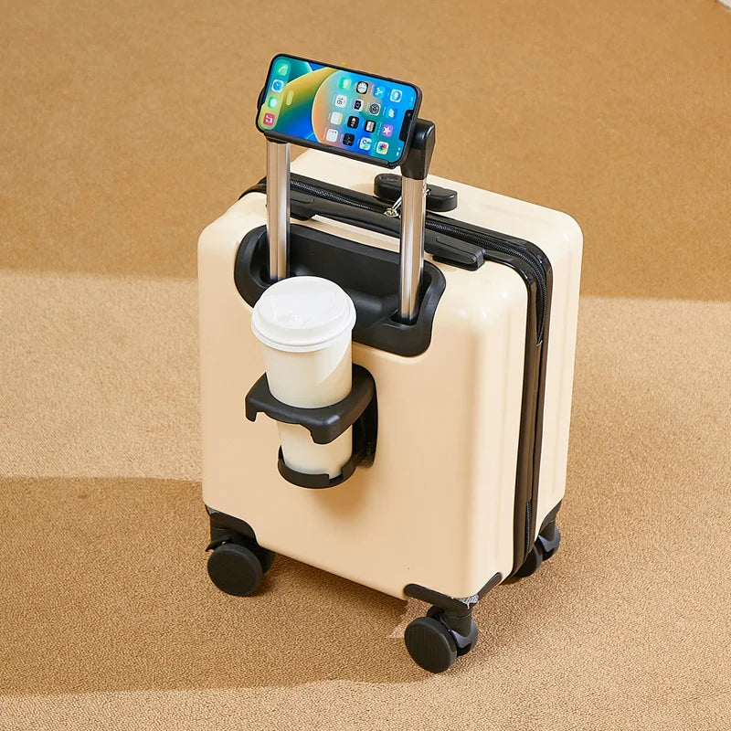 Air Travel Suitcases on Wheels With Cup Holder Carry-on Suitcase for Flight Traveling Box Luggage Trolley Small Valise De Voyage