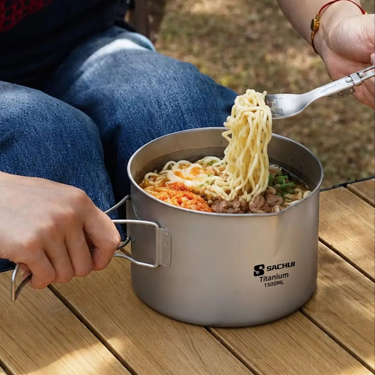 Pure Titanium Outdoor Ultralight Portable Pot Foldable Handle Camping Cookware For Hiking Travelling Instant Noodle Stockpot