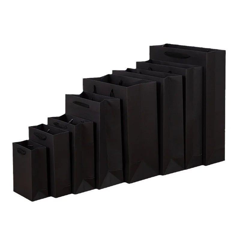 10pcs Black Vertical Paper Gift Bags Suitable for Party Gifts, Perfect for Wedding Guests, Supports Custom Logo