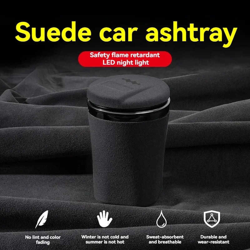 Car Suede Ashtray With Blue-Ray LED Light Creative Ceramic Ashtray Cigarette Holder with logo For BYD Equation Leopard 5 2023 +