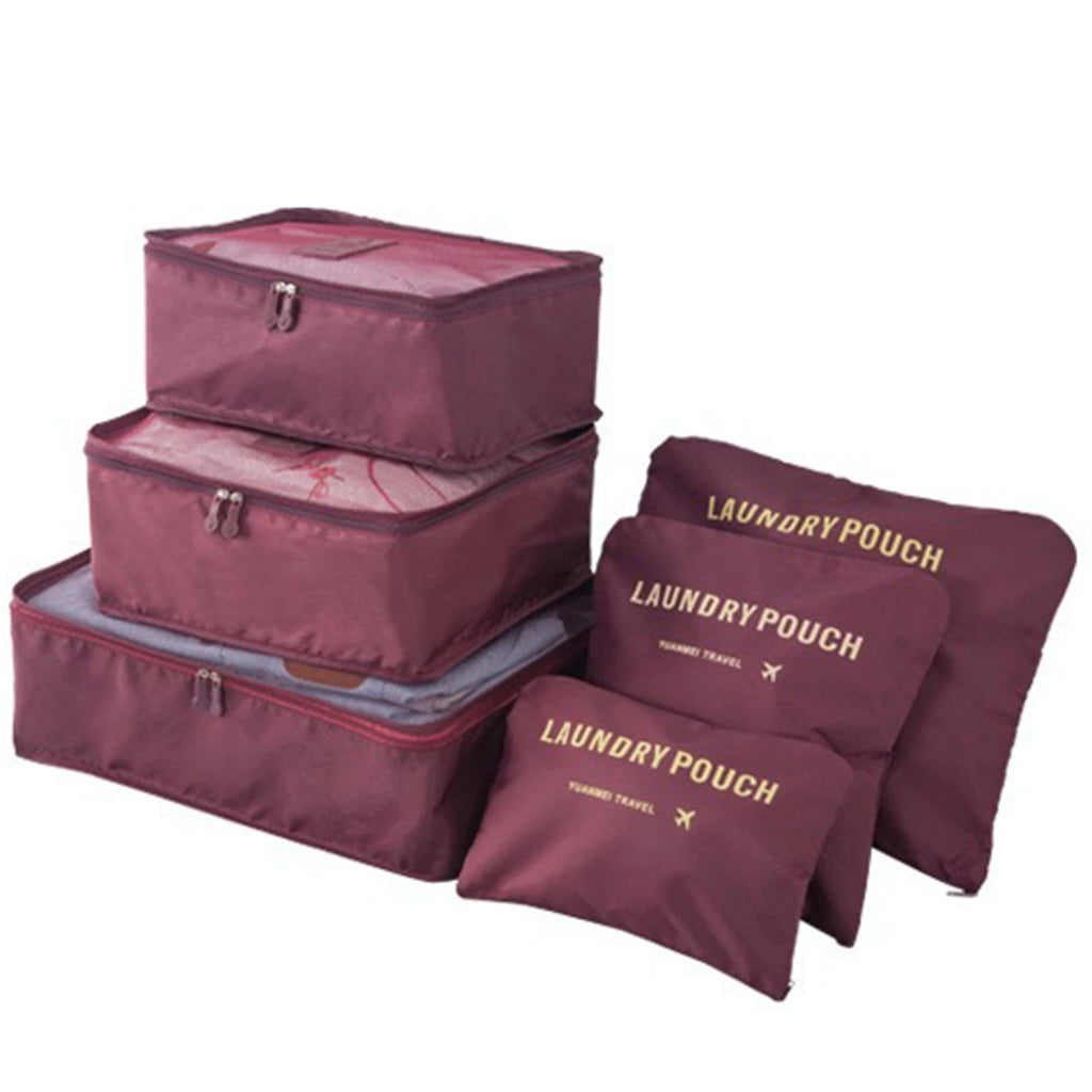 6pcs/Set Travel Luggage Packing Cubes Suitcase Clothes Storage Bag Organiser Foldable Clothing Organizer Shoes Underwear Pouch