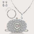Gorgeous and Elegant, Sparkling Hot-Selling Rhinestone Box Party Clutch, Luxurious and Romantic White Bridal Wedding Bag, Fashionable and Trendy Women's Business Bag and Evening Bag, Paired with a Set of Four Exquisite and Ch