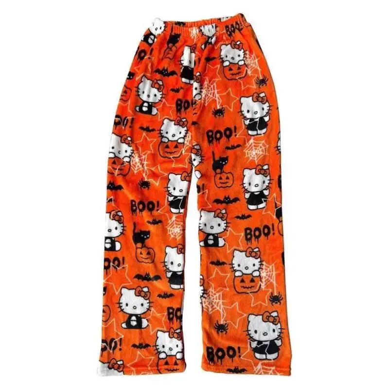 New Autumn Winter Flannel Popular Hello Kitty Pajama Pants Thickened Velvet Warm Casual Cartoon Home Pants Casual Comfortable