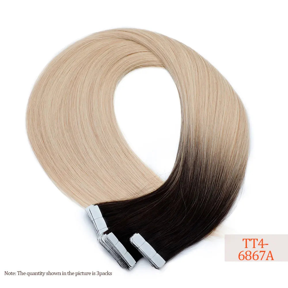 26" Straight Tape In Hair Extensions 20pcs 50 Grams Heat Resistant Fiber Colored Tape In Hair Double Sided Adhesives Hair