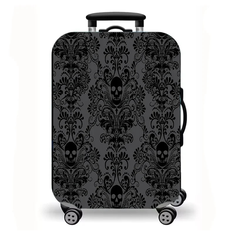 Luggage Cover, Gothic Skull Rose Print Stretch Suitcase Protector, Dark Halloween Horror Art Design for Travel