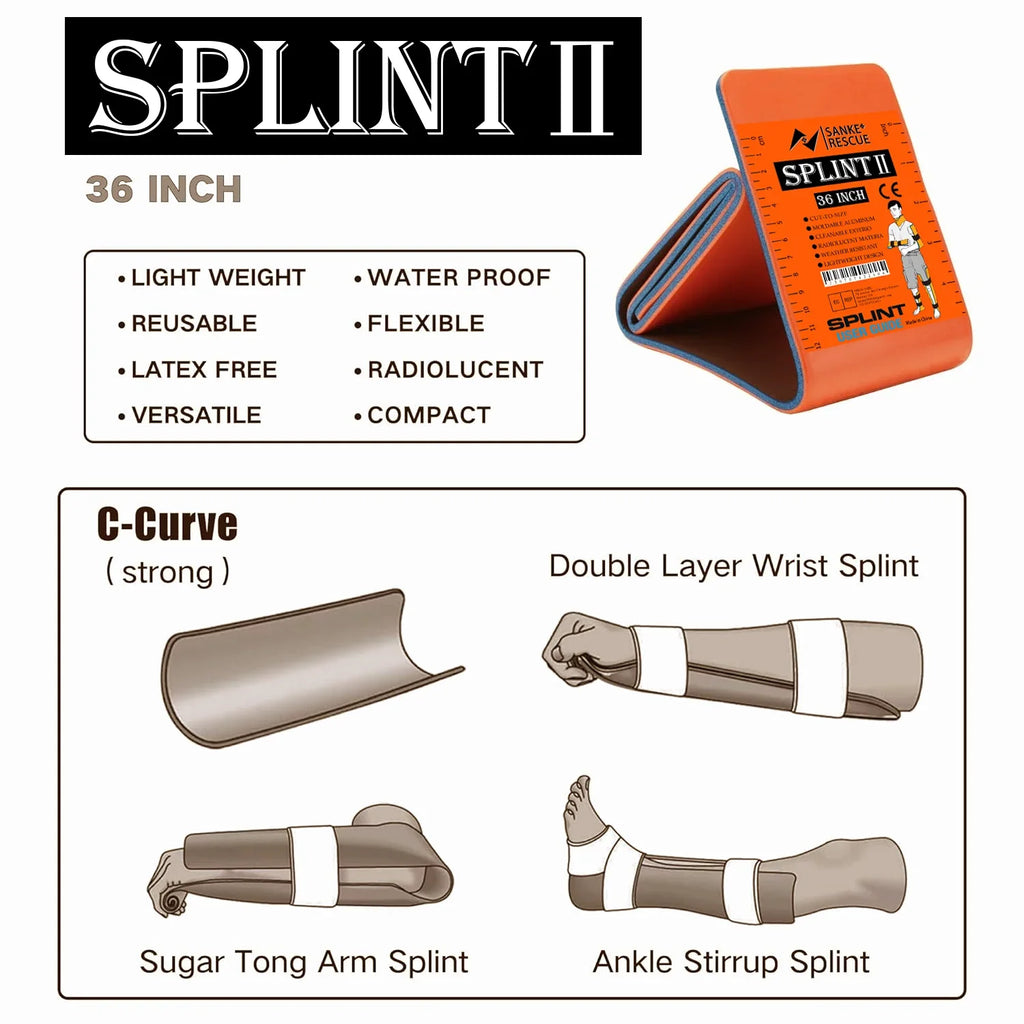 SANKE RESCUE First Aid Splint Green-Gray Orange-Blue Keep Bones in Position For Camping Hiking Fixture Bone Emergency Kit