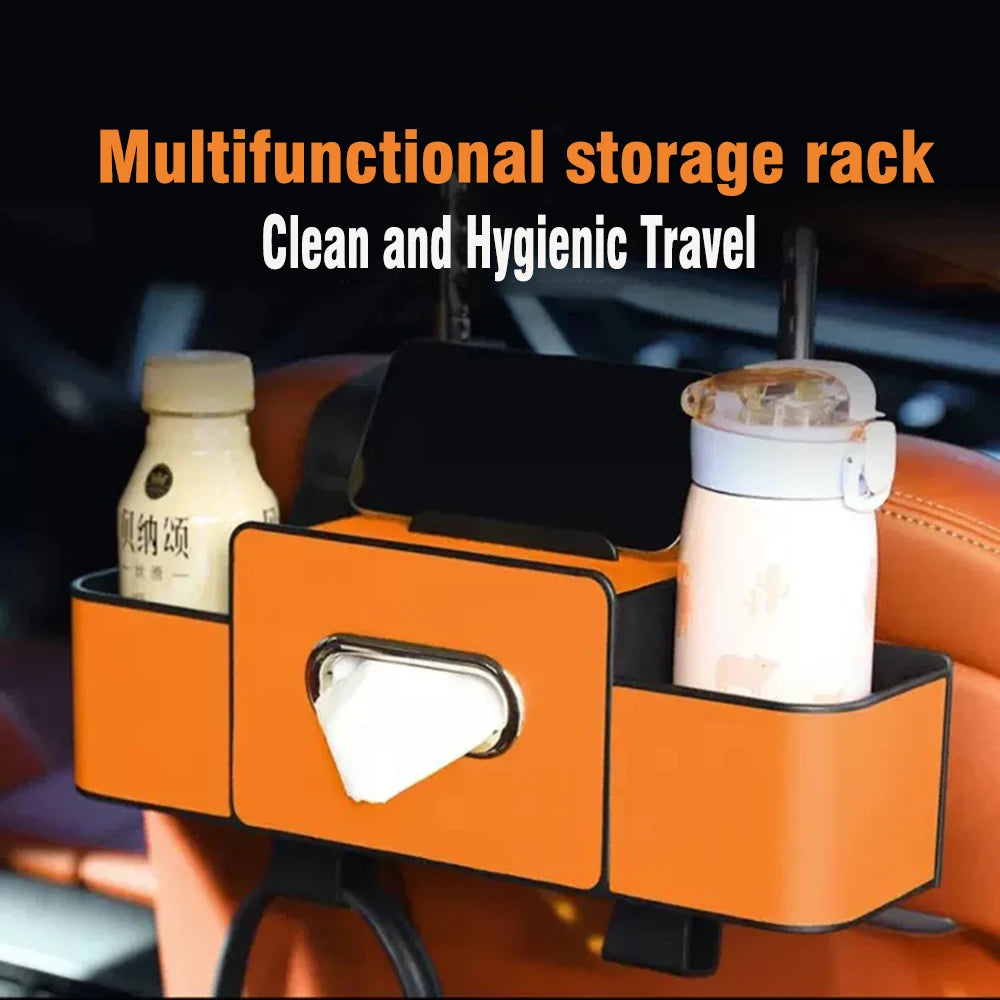 Car Backseat Car Organizer, Car Back Seat Storage Organizer with Tissue Box 2 Cup Holders Phone Stand and Hooks