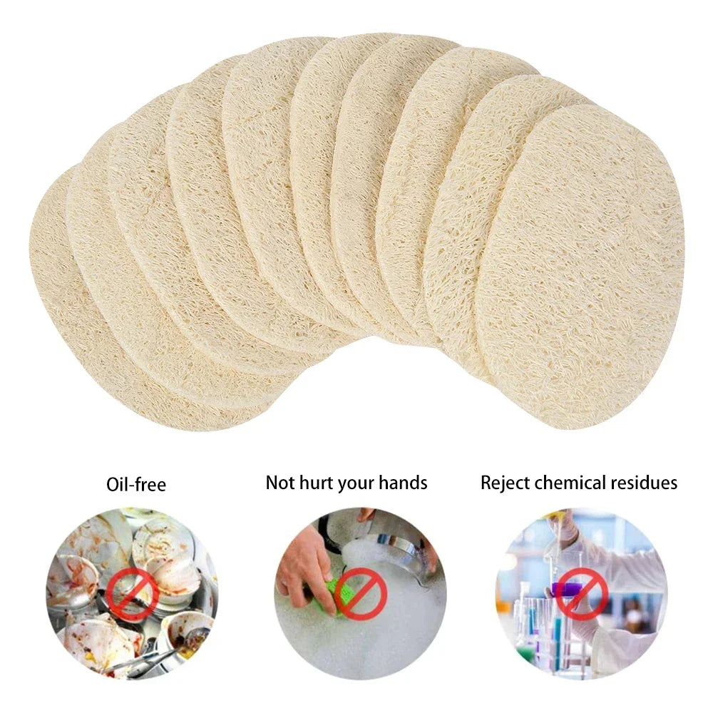 10Pcs Natural Luffa Sponge Dish Washing Cloth Loofah Scrub Pad Dish Pot Scrubber Sponge Household Kitchen Clean Brushes Pad
