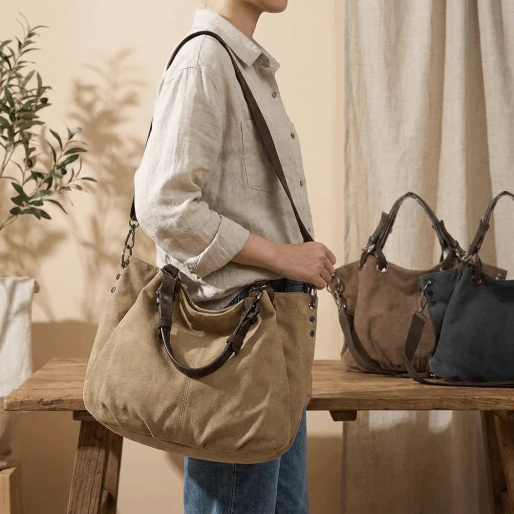 Fashion Large Capacity Canvas Crossbody Bag Durable Vintage Tote Bag Adjustable Strap Top Handle Shoulder Bag Commute