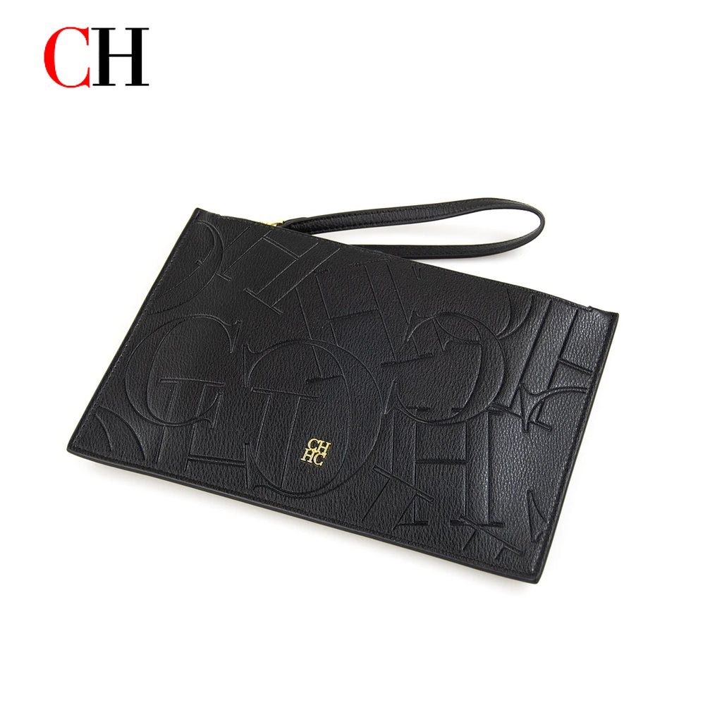 CH Women Embossed Letter Wristlet Clutch Bag Zipper Handbag Elegant Evening Pouch for Party Travel and Daily Use