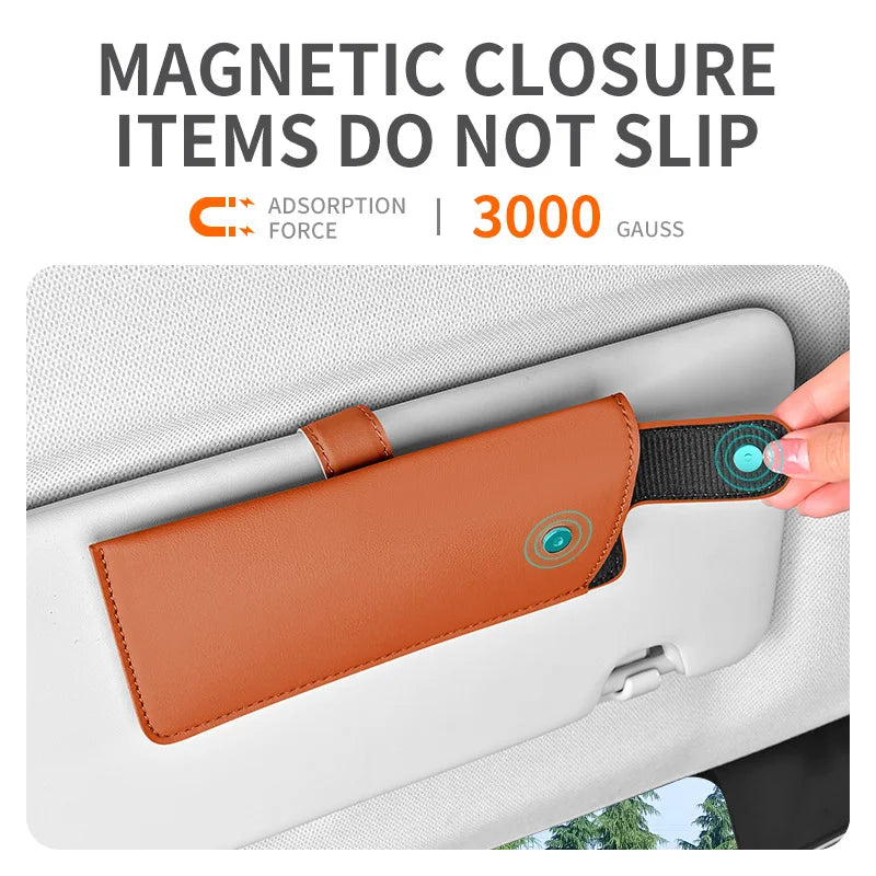 Car Sunglasses Case Creative Magnetic Snap Button Car Sunglasses Holder Sun Visor Storage Clip Multifunctional Box for Auto