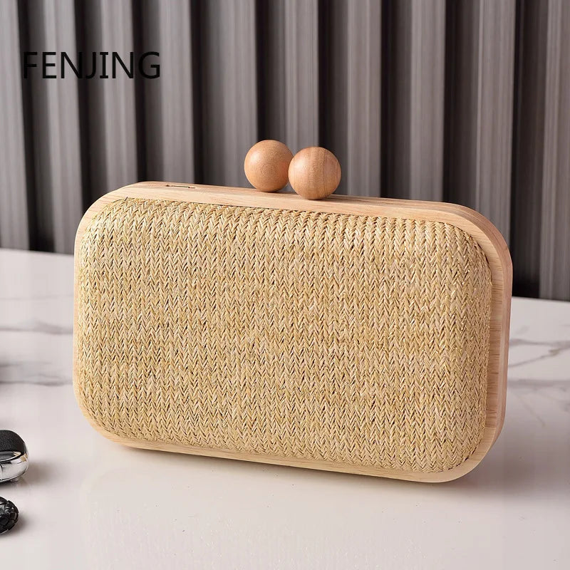 Straw Clutch Handbag 2025 Summer Beach Straw Purse for Women Woven Bag Casual Straw Shoulder Crossbody Bag New Evening Handbag