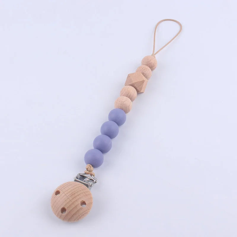 Baby Chain Pacifier Clips Silicone Beech wood Beads Infant Nipple Appease Soother Chain Clips Dummy Holder Nipple Clip Anti-drop