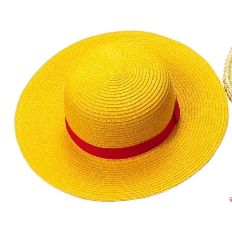 Cosplay Straw Hat Anime Theme Beach Hat with Hat Strap, Unisex, Suitable for Themed Party, Outdoor Adventures, Cartoon Character