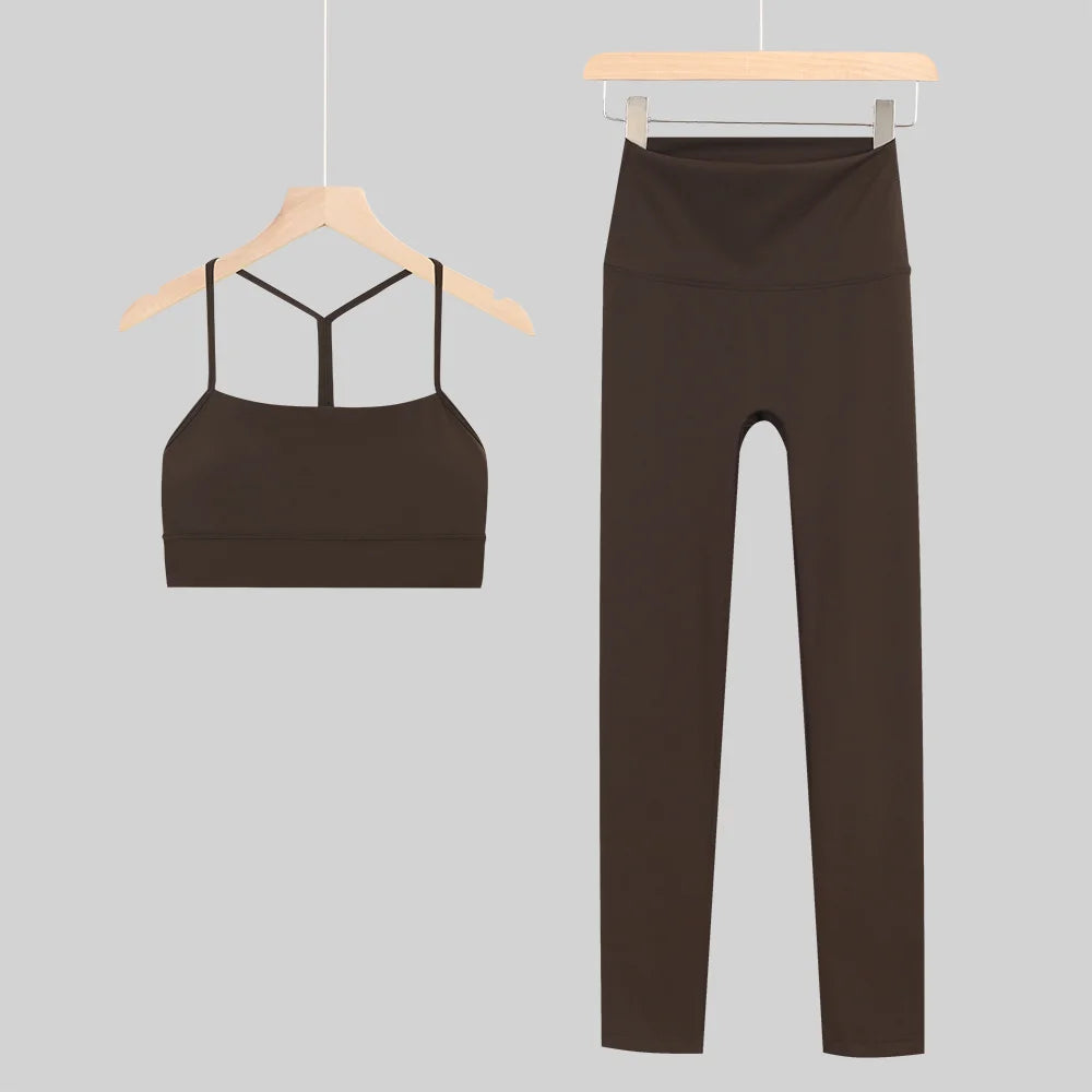 New Yoga Women Vest Gym Top Y-shape Bra Set Comfortable Running Fitness Cropped Pants Sportswear