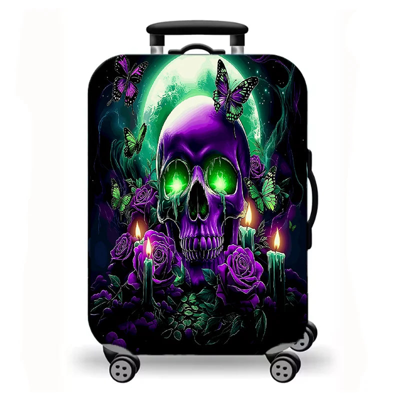 Luggage Cover, Gothic Skull Rose Print Stretch Suitcase Protector, Dark Halloween Horror Art Design for Travel