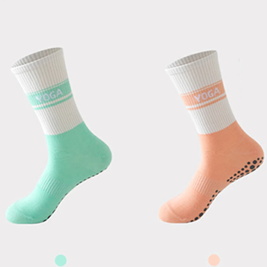 2 Pairs Professional Yoga Socks,  Cotton Strapping Silicone Anti-Slip Pilates Fitness Dance Floor Socks