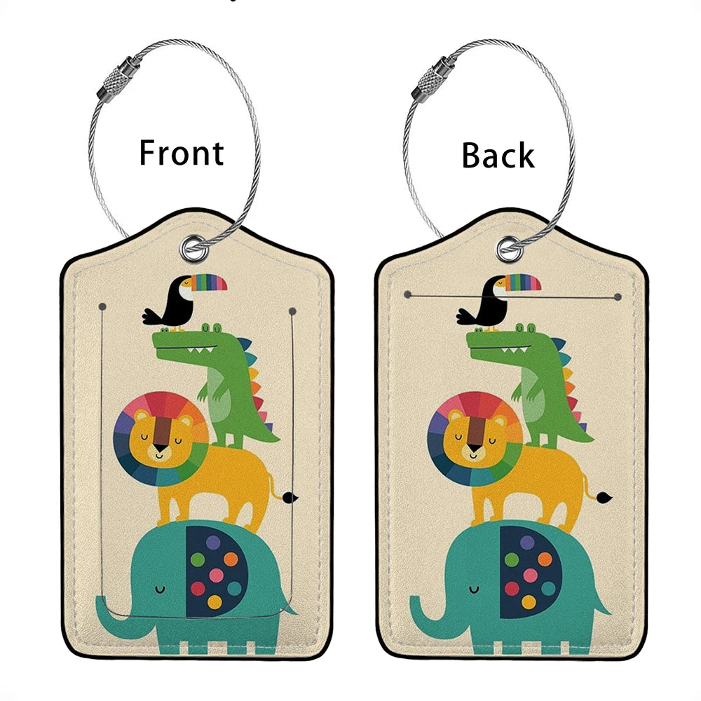HOT SALE Cute animals Leather Business Luggage Tag Suitcase Address Label Luggage Boarding Case Label Name ID Address Clip