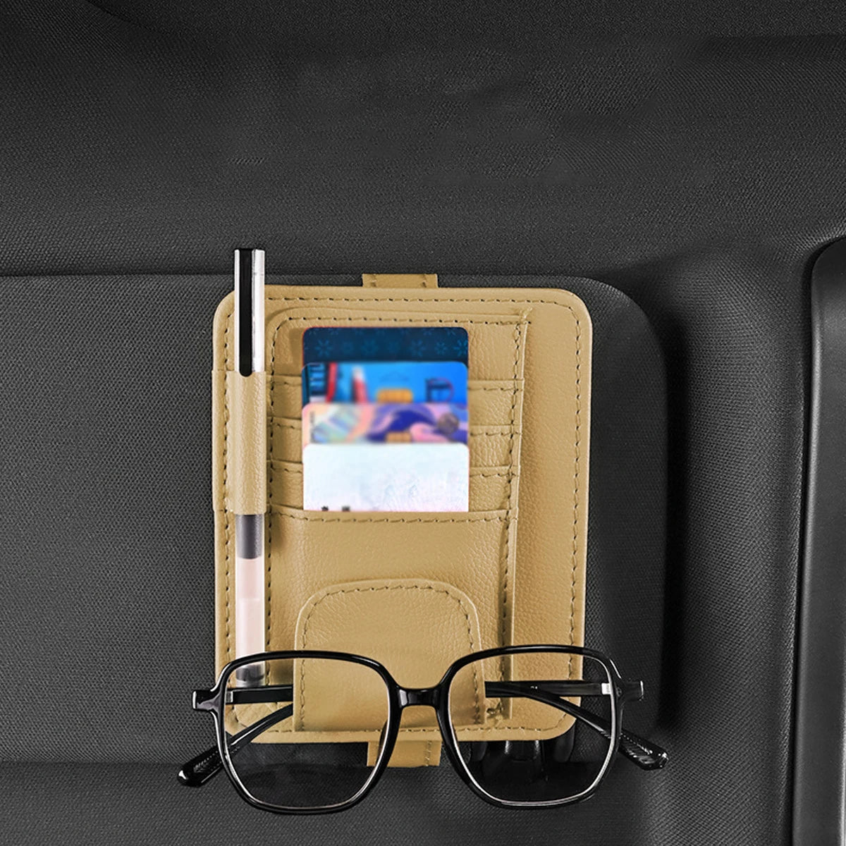 Car Sun Visor Storage Organizer, Multi-Card Slot Vehicle Holder with Eyeglasses & Pen Pocket for Neat Car Interior Storage