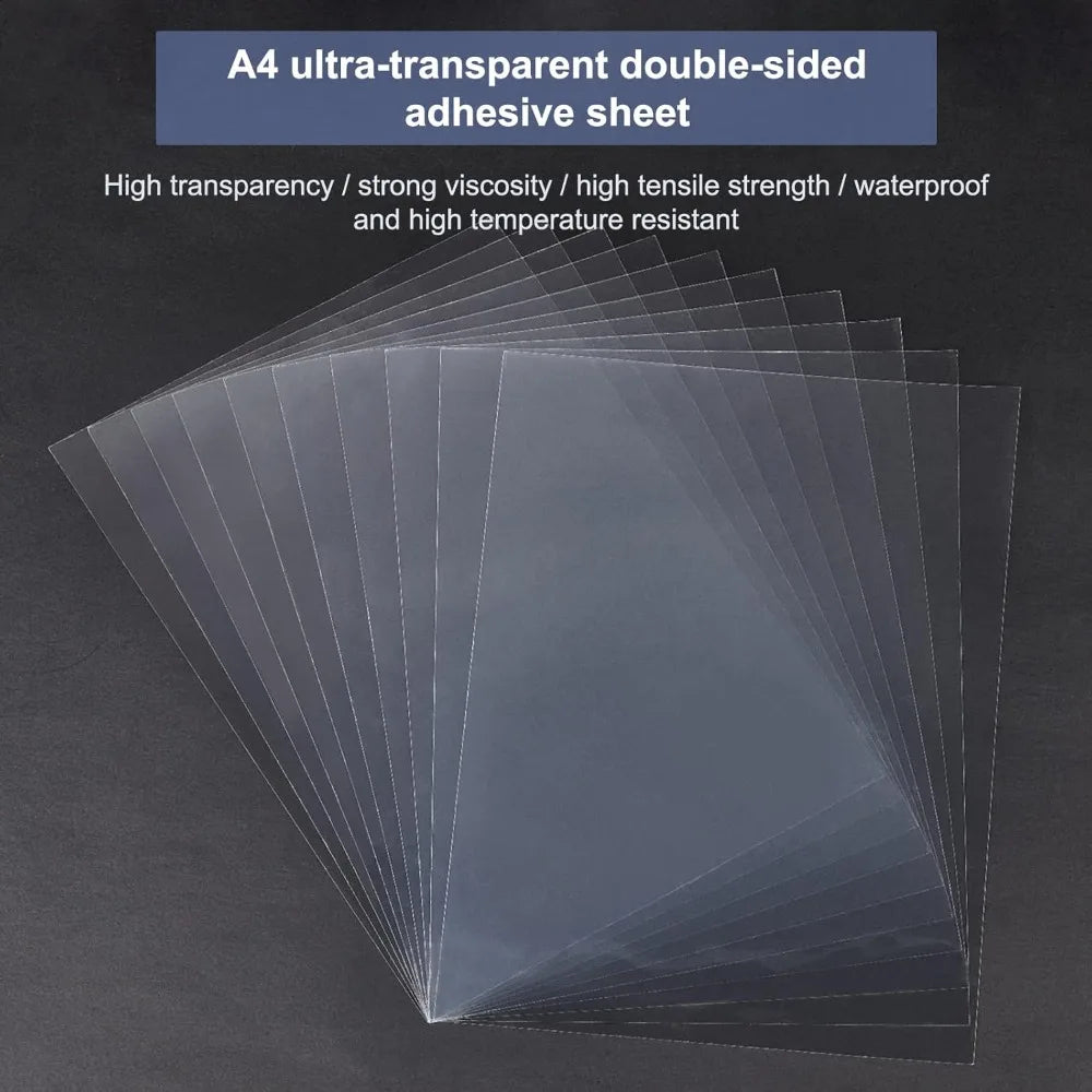 25PCS A4 Size Double Sided Tape Sheets 8.3x11.8Inch Strong PET Adhesive Tap Sheet for Arts Craft Photo Albums Making 0.1mm Thick