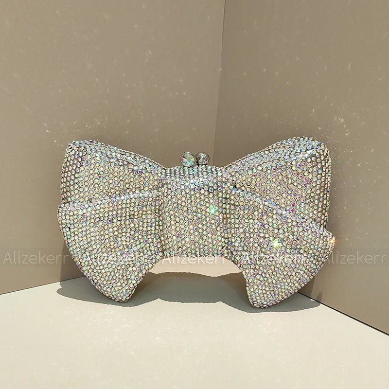 Alizekerr Bow Crystal Evening Bags Women Classy Sparkling Diamond Metal Clutch Purses And Handbags High Quality Wedding Party