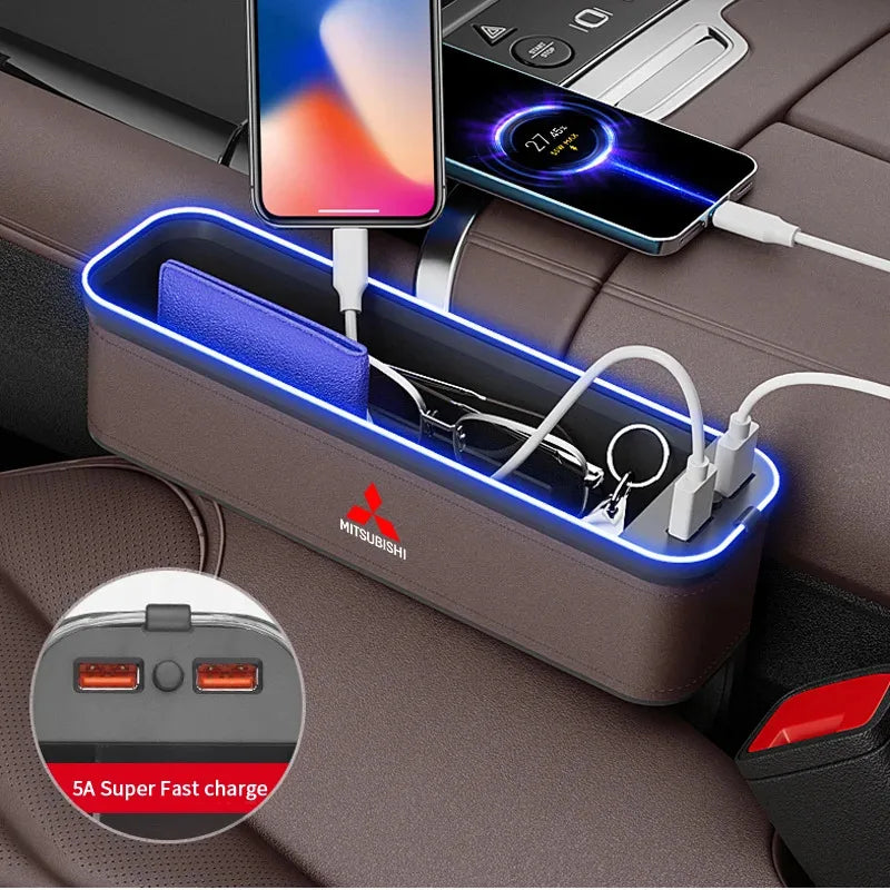 Car Seat Gap Organizer USB Charging Multifunction Storage Box For Mitsubishi Outlander Pajero Asx Lancer EX Evolution X Ralliart