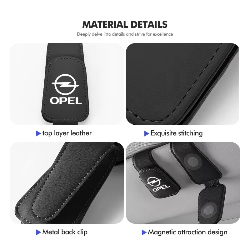 Car Magnetic Leather Card Ticket Holder Sun Visor Glasses Clip For Opel Astra H G J Insignia Corsa Zafira Meriva Mokka