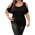 Plus Size Women Off Shoulder Tee U Neck Cap Sleeve Cut Out Vest Tunic Loose Fit Basic Chic Ladies Wear Spring Summer Daily Top