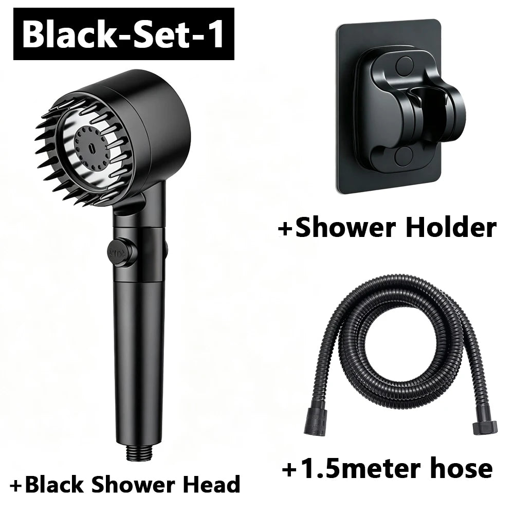 Black & Grey Wall-Mounted High-Pressure Shower Head with  Polished Finish Durable Plastic for Enhanced Water Pressure