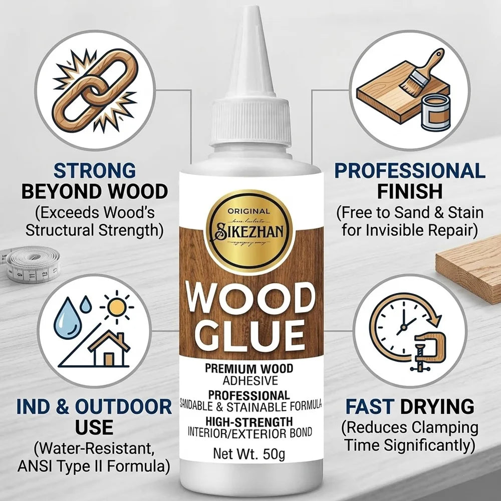 SIKEZHAN Wood Glue 50g - Premium Sandable and Stainable Wood Adhesive, Strong Interior & Exterior Bond for DIY Crafts & Repairs