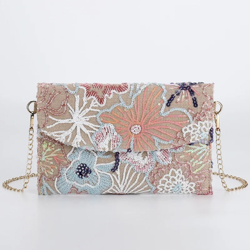 XMESSUN New Sequined Embroidery Envelope Clutch Bags for Women,Fashion Design Europe and America Casual Shoulder Bag Pouch Bag