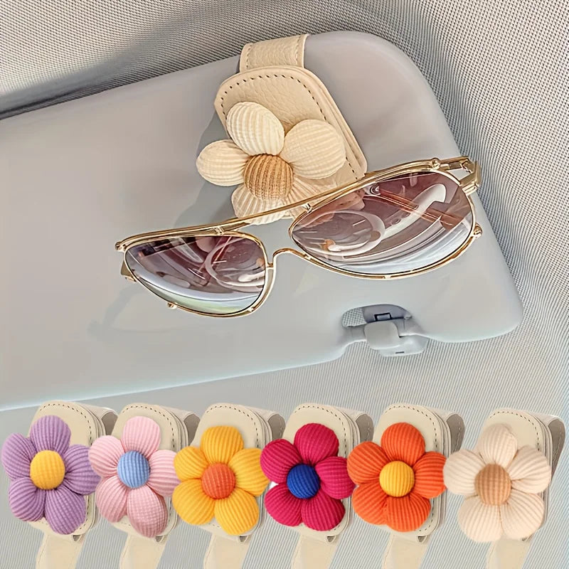 Car Sun Visor Eye Clamp Magnetic Floral Design Glasses Frame Car Sun Visor Clamp Decoration Multifunctional Bill Clip Women Auto