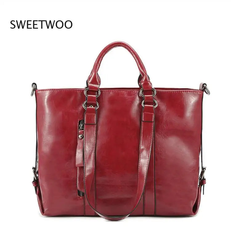 Womens Vintage Oil Wax Leather Tote Bag Large Capacity Top Handle Crossbody Handbag