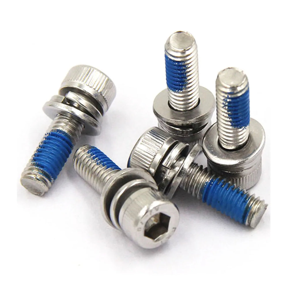10Pcs/Pack M5/M6/M8 Socket Head Cap Screw 3-in-1 Assembly with Thread Locking Adhesive, 304 Stainless Steel, DIN912 Series