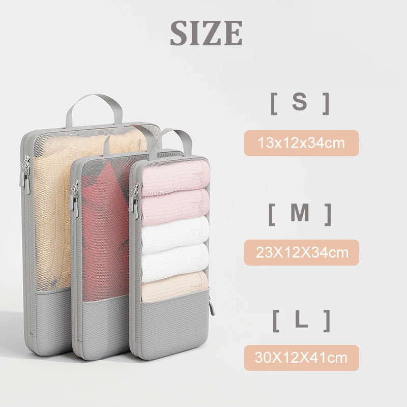 3pcs Expanded Travel Storage Bag Mesh Luggage Compression Organizer Bag High Quality Packing Cube Handheld Clothing Storage Bag
