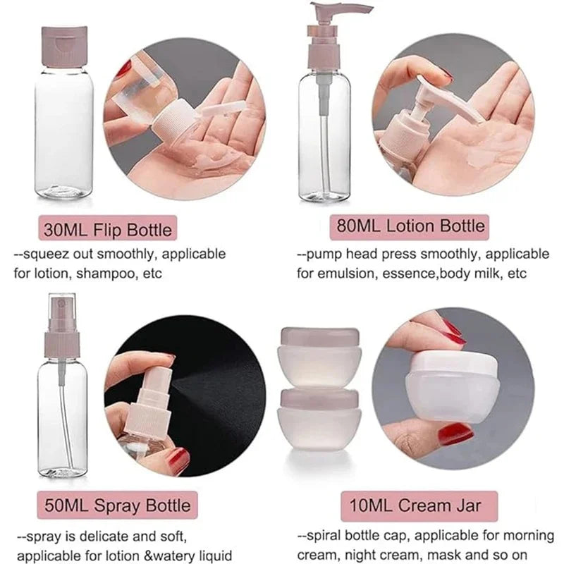 11Pcs Travel Toiletries Containers Set, Conditioner, Lotion – Refillable Mini Skincare Bottles for Airplane & Carry-On