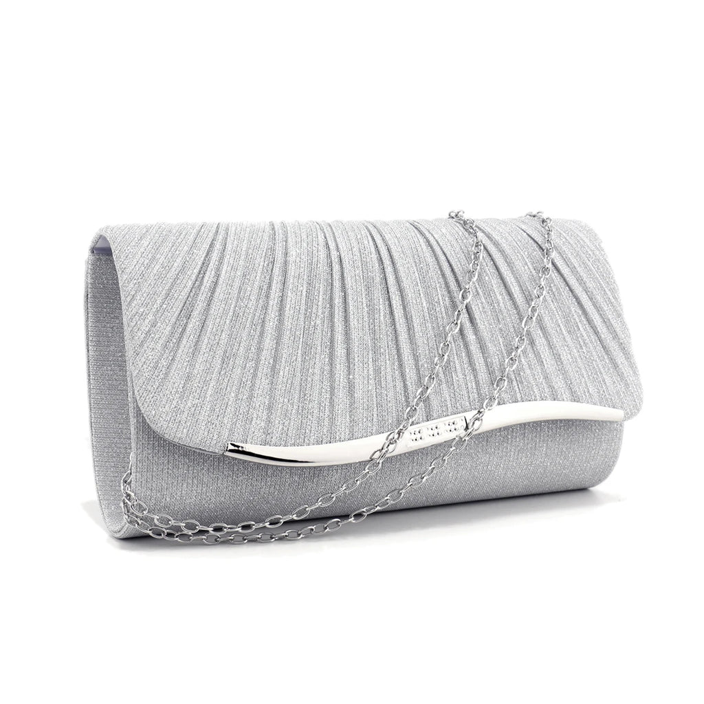 Purple Color New Color Ruched Women Evening Bags Glitter Fashion Envelope Design Cover Handbags With Shoulder Purse Clutch Purse